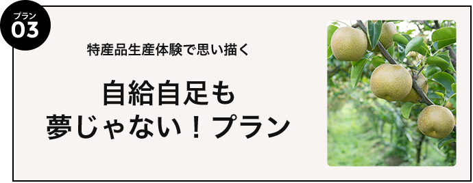 プラン03 特産品生産体験で思い描く自給自足も夢じゃない！プラン