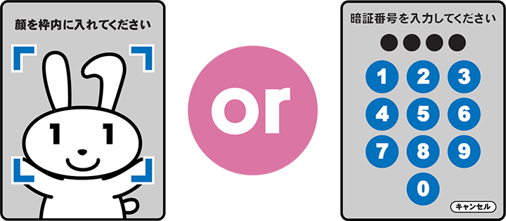 顔認証または4桁の暗証番号入力