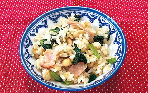 小松菜と大豆の混ぜごはん