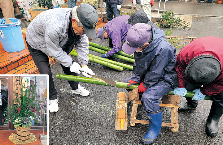 河原地区公民館 門松作りの様子