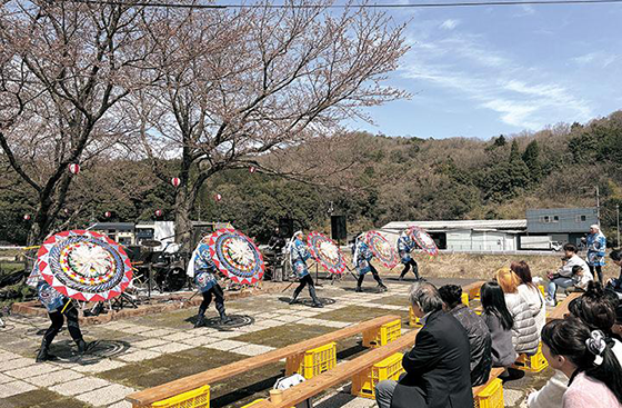 桜まつり 因幡の傘踊り保存会美歎支部による演舞の様子