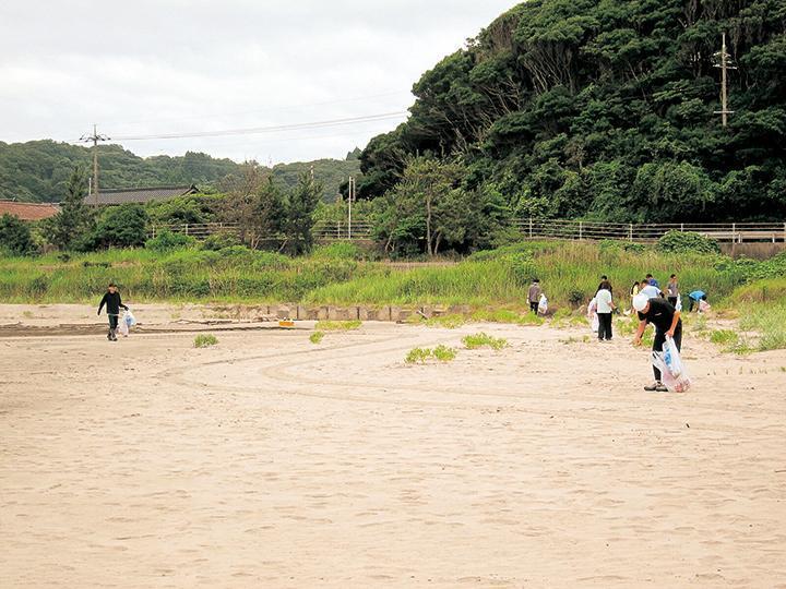 海岸を清掃している様子