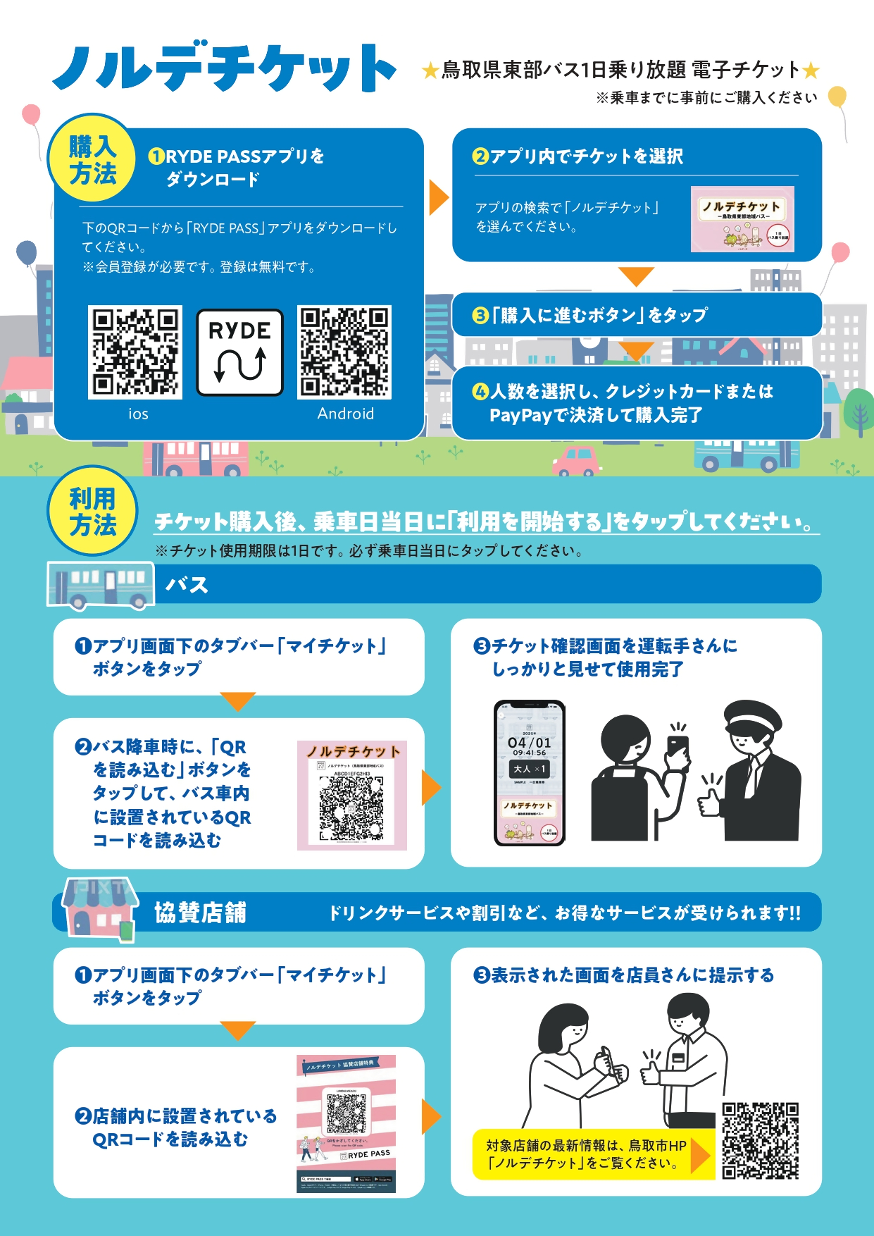 ノルデチケット（鳥取県東部地域バス1日乗り放題電子チケット）の販売の画像2