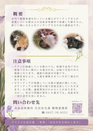 令和8年度第１回保護猫譲渡会のチラシ裏面