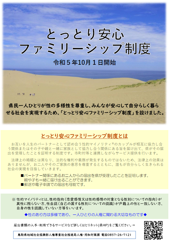 「とっとり安心ファミリーシップ制度」の概要の画像