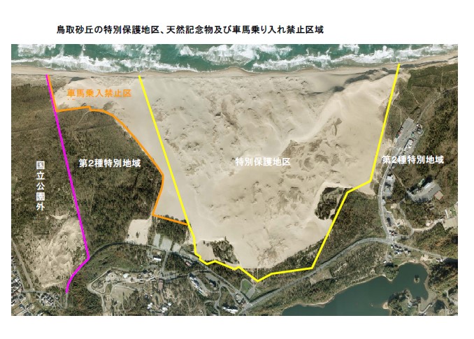 鳥取砂丘の特別保護地区、天然記念物及び車馬乗り入れ禁止区域の画像