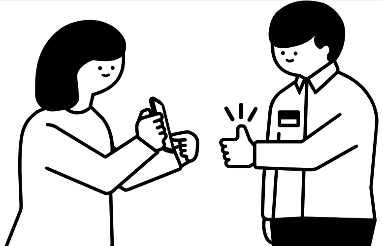 表示された画面を店員に提示するの画像