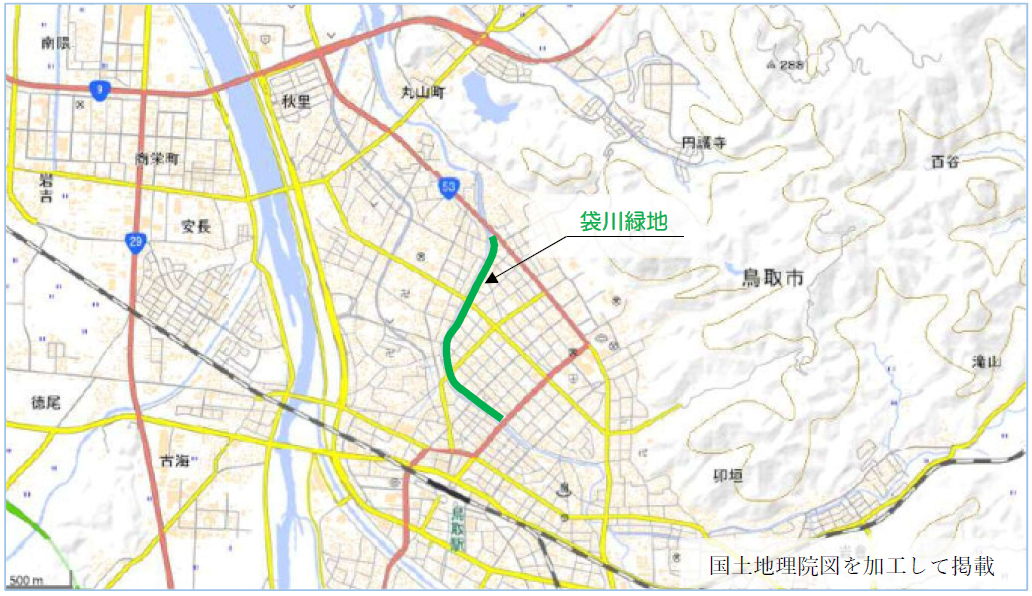 袋川緑地の位置の画像