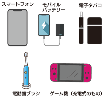 スマートフォン/モバイルバッテリー/電子タバコ/電動歯ブラシ/ゲーム機（充電式のもの）