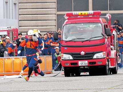 ポンプ車操法の部 湖山分団の様子