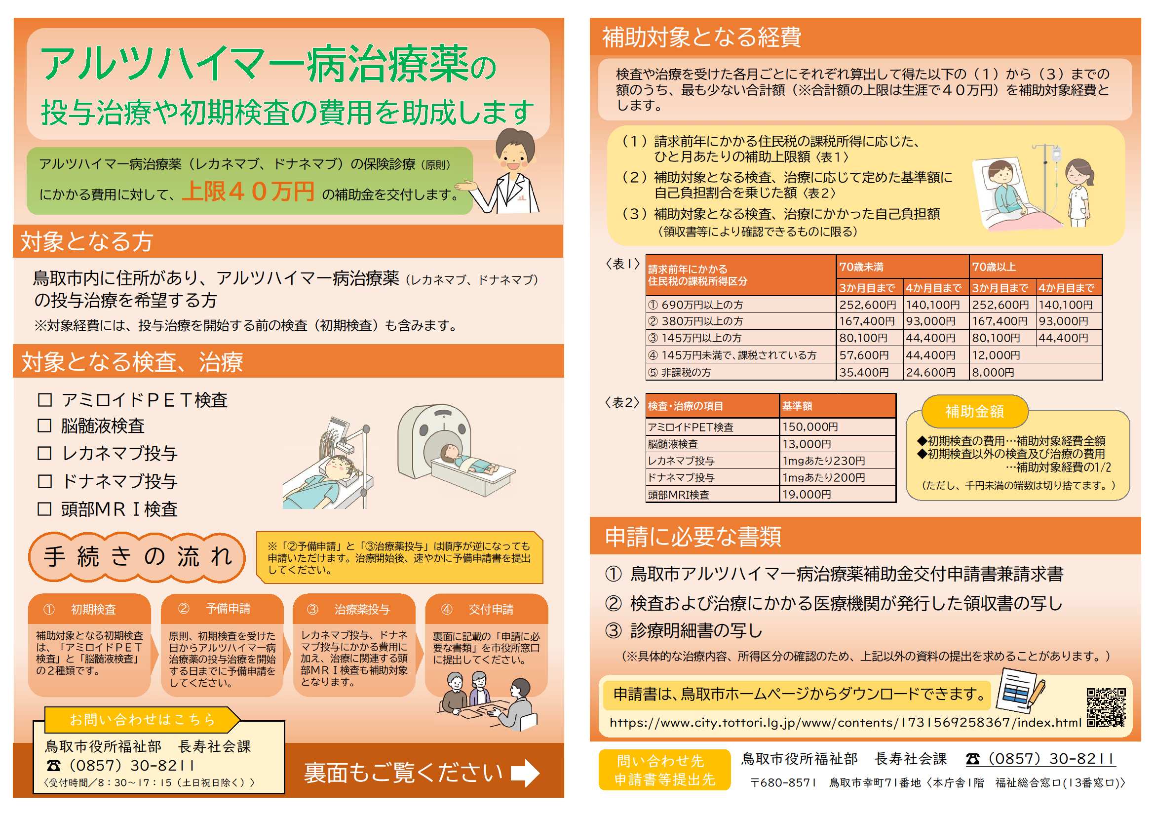 鳥取市アルツハイマー病治療薬補助金チラシ